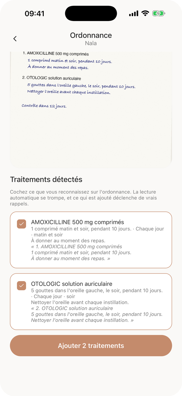 Une ordonnance lue, avec les lignes à cocher